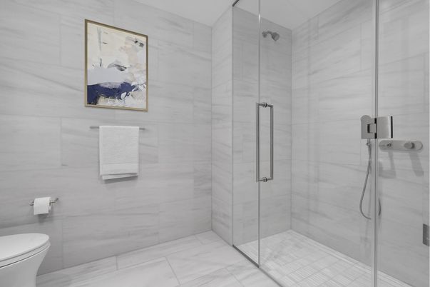 Bathroom, Glass Shower, Interior, Marble Walls