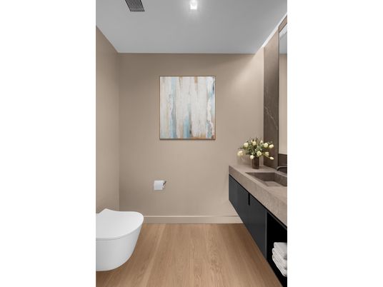 Bathroom, Interior, Recessed Lighting, Wood Texture Flooring