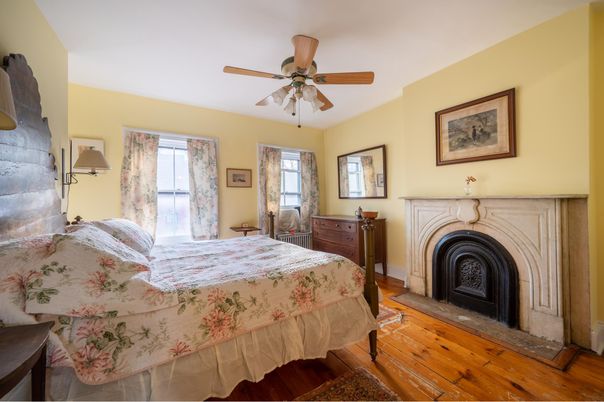 Bedroom, Fireplace, Interior, Wood Texture Flooring