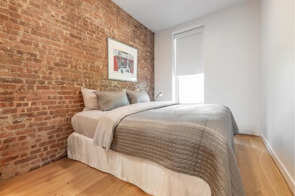 Bedroom, Interior, Stone Walls, Wood Texture Flooring
