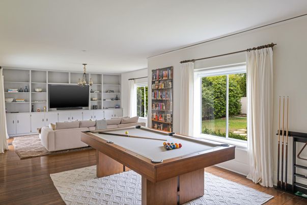 Billiard Table, Chandelier, Game Room, Interior, Living room, Wood Texture Flooring