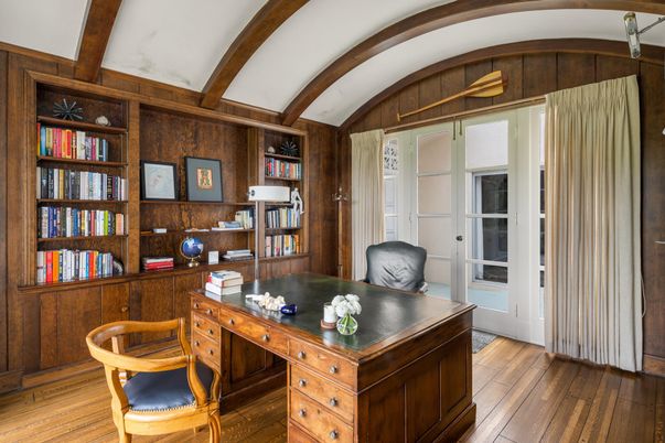 Home Office, Interior, Wooden Beams, Wood Texture Flooring, Wooden Walls