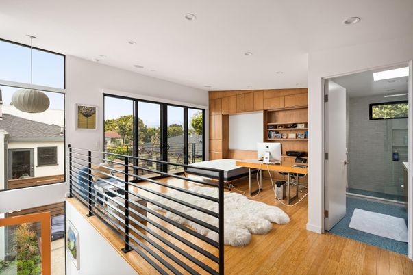 Home Office, Interior, Pendant Lights, Recessed Lighting, Wood Texture Flooring