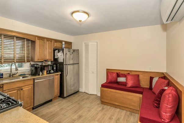 Interior, Kitchen, Living room, Stainless Steel Appliances, Wood Texture Flooring