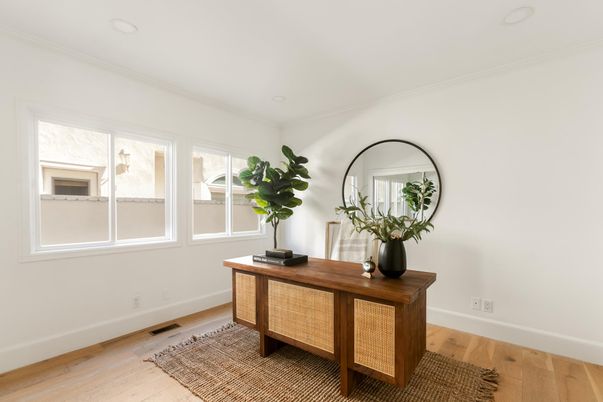 Home Office, Interior, Recessed Lighting, Wood Texture Flooring