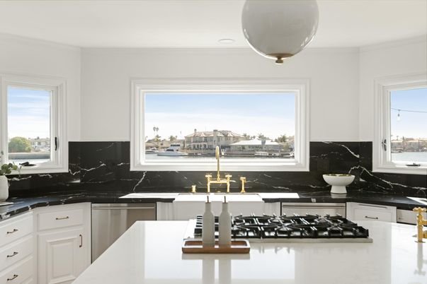 Interior, Kitchen, Marble Walls, Recessed Lighting, Water