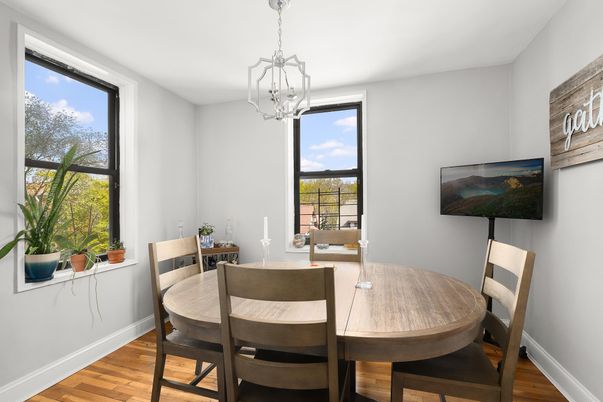 Dining room, Interior, Pendant Lights, Wood Texture Flooring