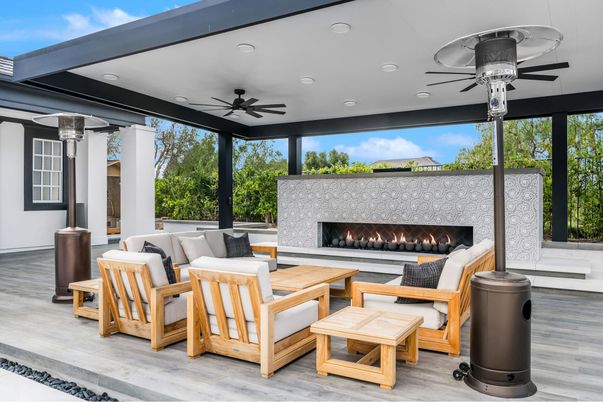 Exterior, Fireplace, Interior, Recessed Lighting, Wood Texture Flooring