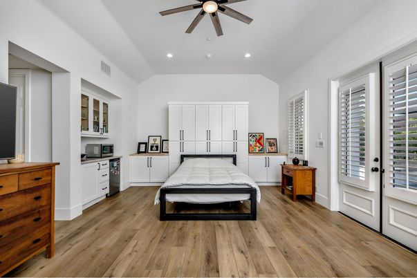 Bedroom, Interior, Recessed Lighting, Wood Texture Flooring