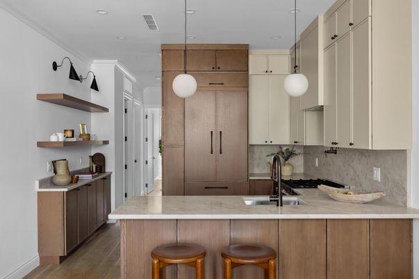 Interior, Kitchen, Pendant Lights, Recessed Lighting, Wood Texture Flooring