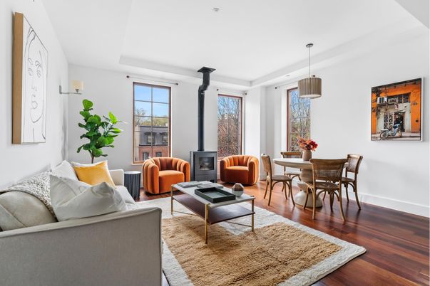Dining room, Fireplace, Interior, Living room, Pendant Lights, Wood Texture Flooring