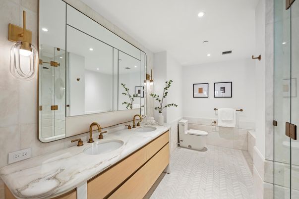 Bathroom, Dual Sink Vanities, Glass Shower, Interior, Recessed Lighting