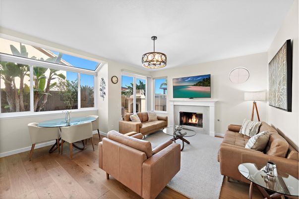 Fireplace, Interior, Living room, Pendant Lights, Wood Texture Flooring