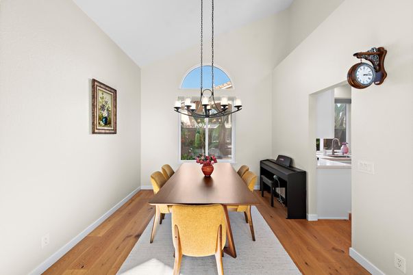 Chandelier, Dining room, Interior, Pendant Lights, Wood Texture Flooring