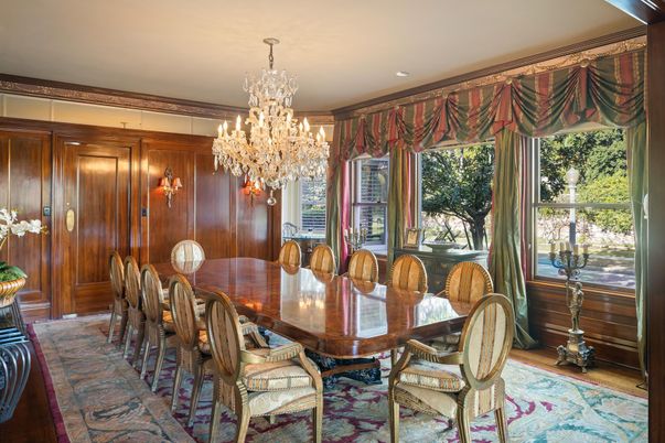 Chandelier, Dining room, Interior, Recessed Lighting, Wood Texture Flooring, Wooden Walls