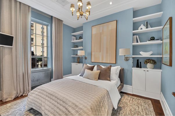Bedroom, Chandelier, Interior, Recessed Lighting, Wood Texture Flooring