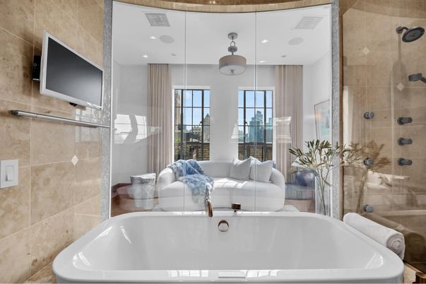 Bathroom, Glass Shower, Interior, Recessed Lighting