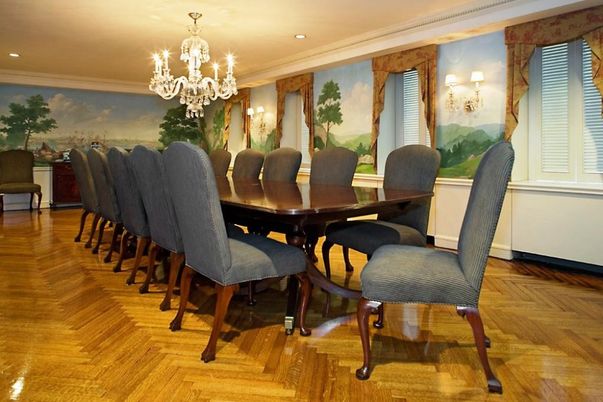 Chandelier, Dining room, Interior, Recessed Lighting, Wood Texture Flooring