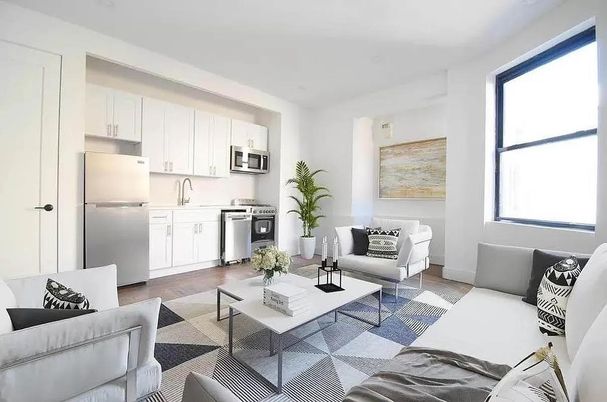 Interior, Kitchen, Living room, Stainless Steel Appliances, Wood Texture Flooring
