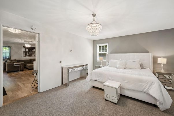 Bedroom, Chandelier, Interior, Wood Texture Flooring