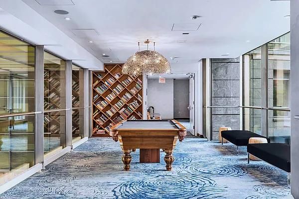 Billiard Table, Chandelier, Game Room, Interior, Recessed Lighting