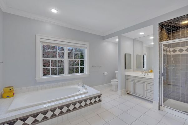 Bathroom, Dual Sink Vanities, Glass Shower, Interior, Recessed Lighting