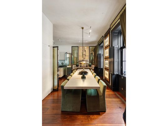 Dining room, Interior, Kitchen, Pendant Lights, Wood Texture Flooring