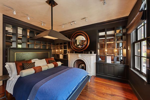 Bedroom, Fireplace, Interior, Wood Texture Flooring