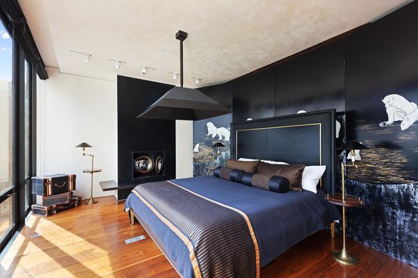Bedroom, Fireplace, Interior, Wood Texture Flooring