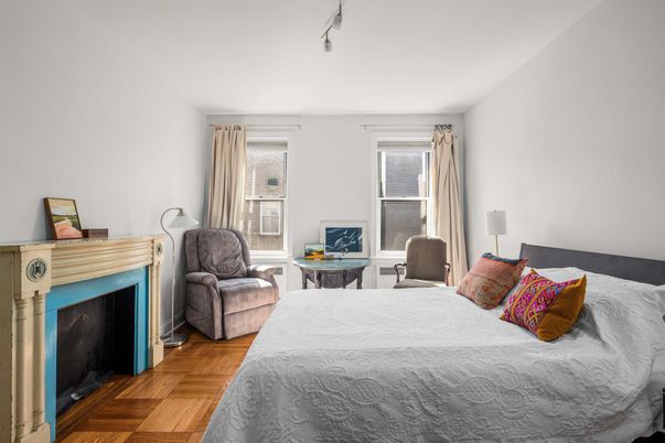 Bedroom, Fireplace, Interior, Wood Texture Flooring
