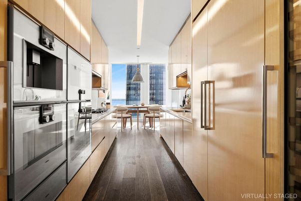 Dining room, Interior, Kitchen, Pendant Lights, Stainless Steel Appliances, Wood Texture Flooring