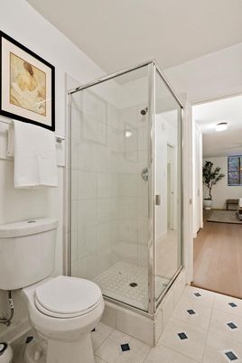 Bathroom, Glass Shower, Interior, Wood Texture Flooring
