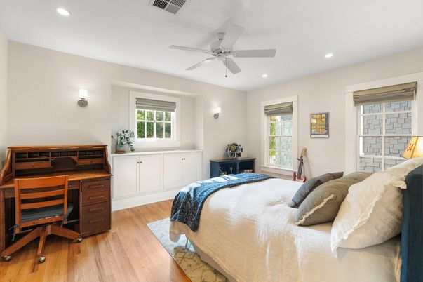 Bedroom, Home Office, Interior, Recessed Lighting, Wood Texture Flooring