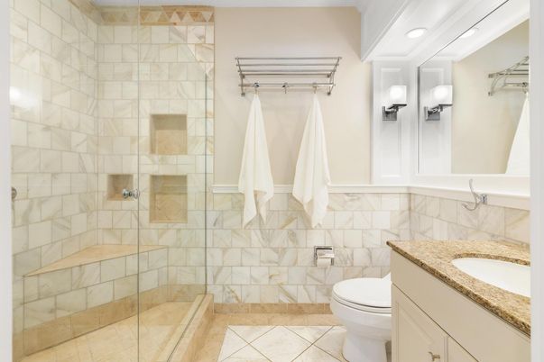 Bathroom, Glass Shower, Interior, Recessed Lighting