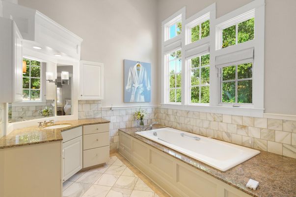 Bathroom, Dual Sink Vanities, Interior, Marble, Recessed Lighting