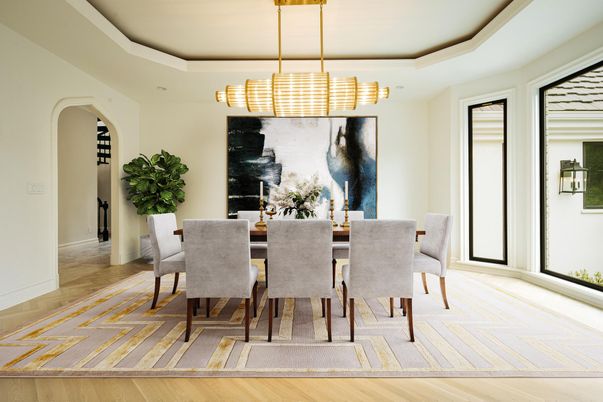 Dining room, Interior, Pendant Lights, Wood Texture Flooring
