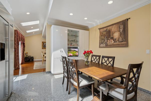 Dining room, Interior, Recessed Lighting, Wood Texture Flooring