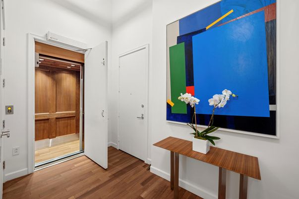 Elevator, Interior, Recessed Lighting, Wood Texture Flooring, Wooden Walls