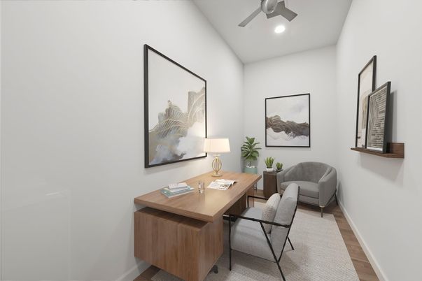 Home Office, Interior, Recessed Lighting, Wood Texture Flooring