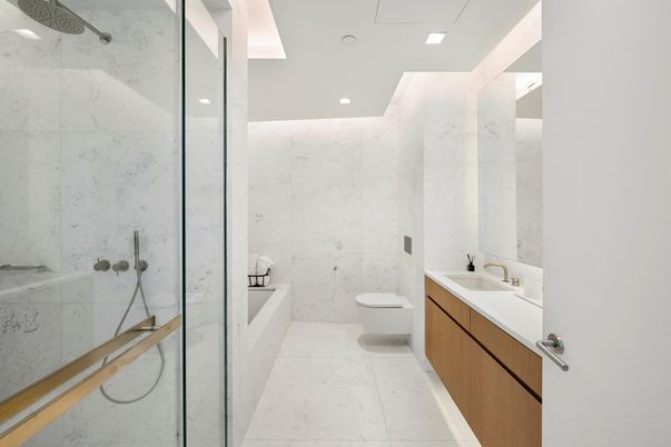 Bathroom, Glass Shower, Interior, Recessed Lighting