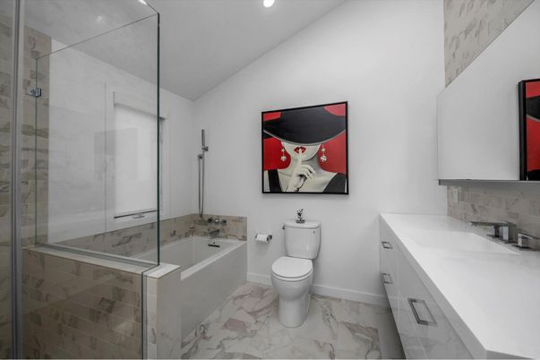 Bathroom, Glass Shower, Interior, Marble, Recessed Lighting