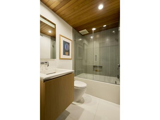 Bathroom, Glass Shower, Interior, Recessed Lighting, Wooden Ceilings