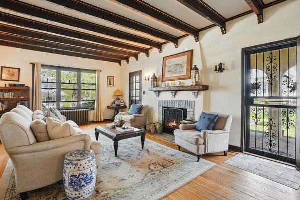 Fireplace, Interior, Living room, Wooden Beams, Wood Texture Flooring