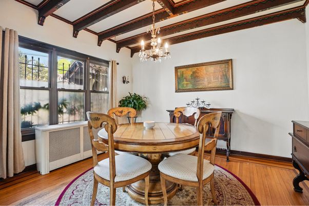 Chandelier, Dining room, Interior, Wooden Beams, Wood Texture Flooring