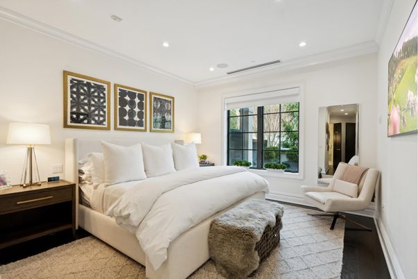 Bedroom, Interior, Recessed Lighting, Wood Texture Flooring