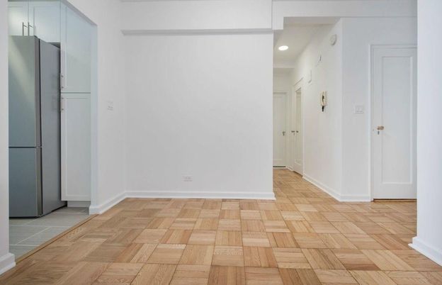Empty room, Interior, Kitchen, Recessed Lighting, Wood Texture Flooring