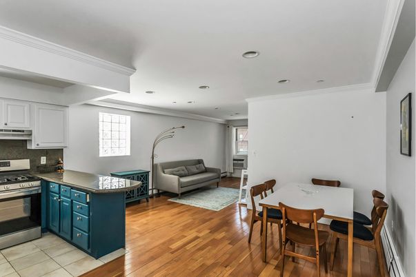 Dining room, Interior, Kitchen, Recessed Lighting, Wood Texture Flooring
