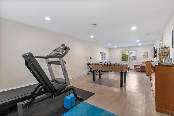 Fitness Equipment, Game Room, Interior, Recessed Lighting, Wood Texture Flooring