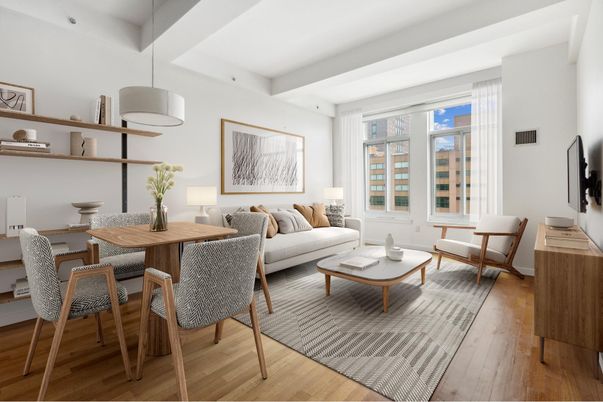 Dining room, Interior, Living room, Pendant Lights, Wood Texture Flooring