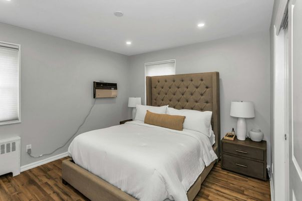 Bedroom, Interior, Recessed Lighting, Wood Texture Flooring
